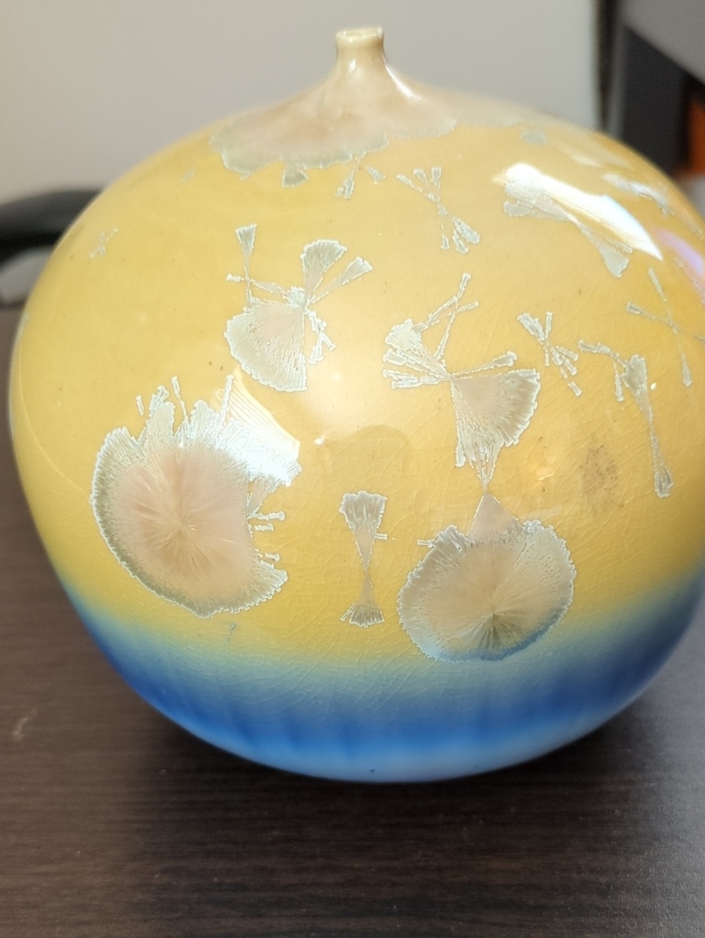 Artisan Yellow and Blue Crystalline Ceramic Vase